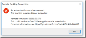 error an authentication has occurred credssp